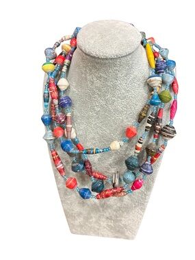 Handcrafted Multicolor Paper Bead Necklace - Women Jewelry